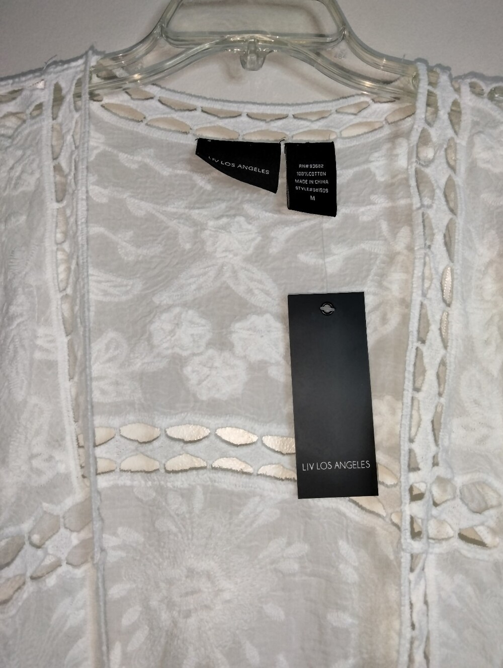LIV Los Angeles (Size M) White Cotton Floral Embroidered Front Cocoon Cardigan - Picture 3 of 11